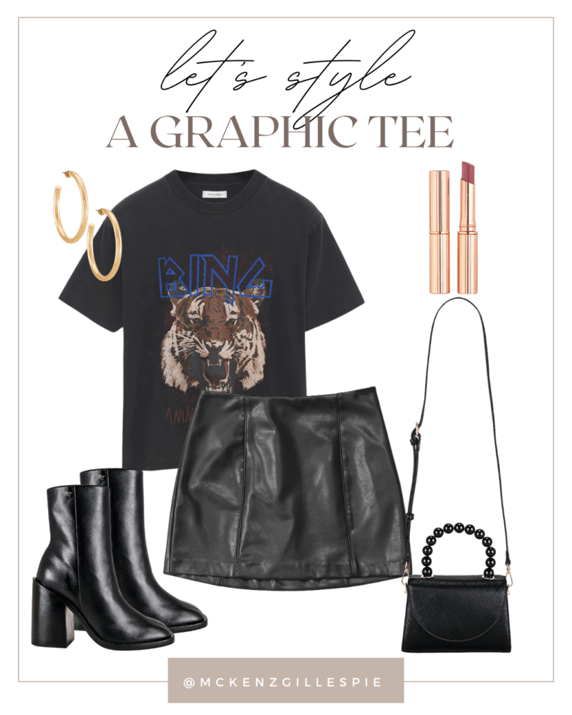 10 Ways to Style a Graphic Tee-Leather Skirt and Booties