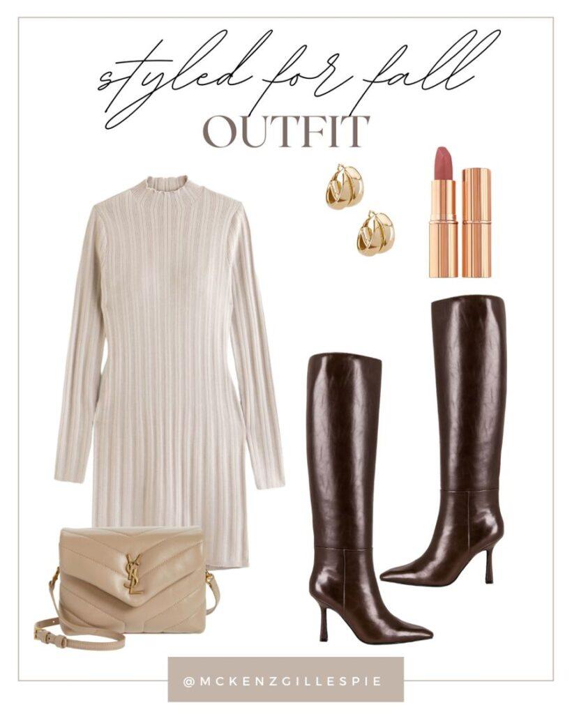 Sweater Dress and Boots fall outfit